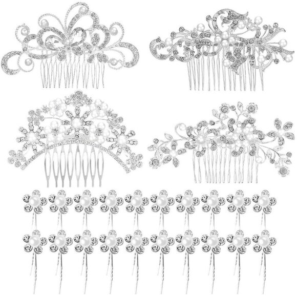 Wedding Hair Comb Rhinestone Pearl Side Hair Clips Set Bridal Bridesmaids main image 6